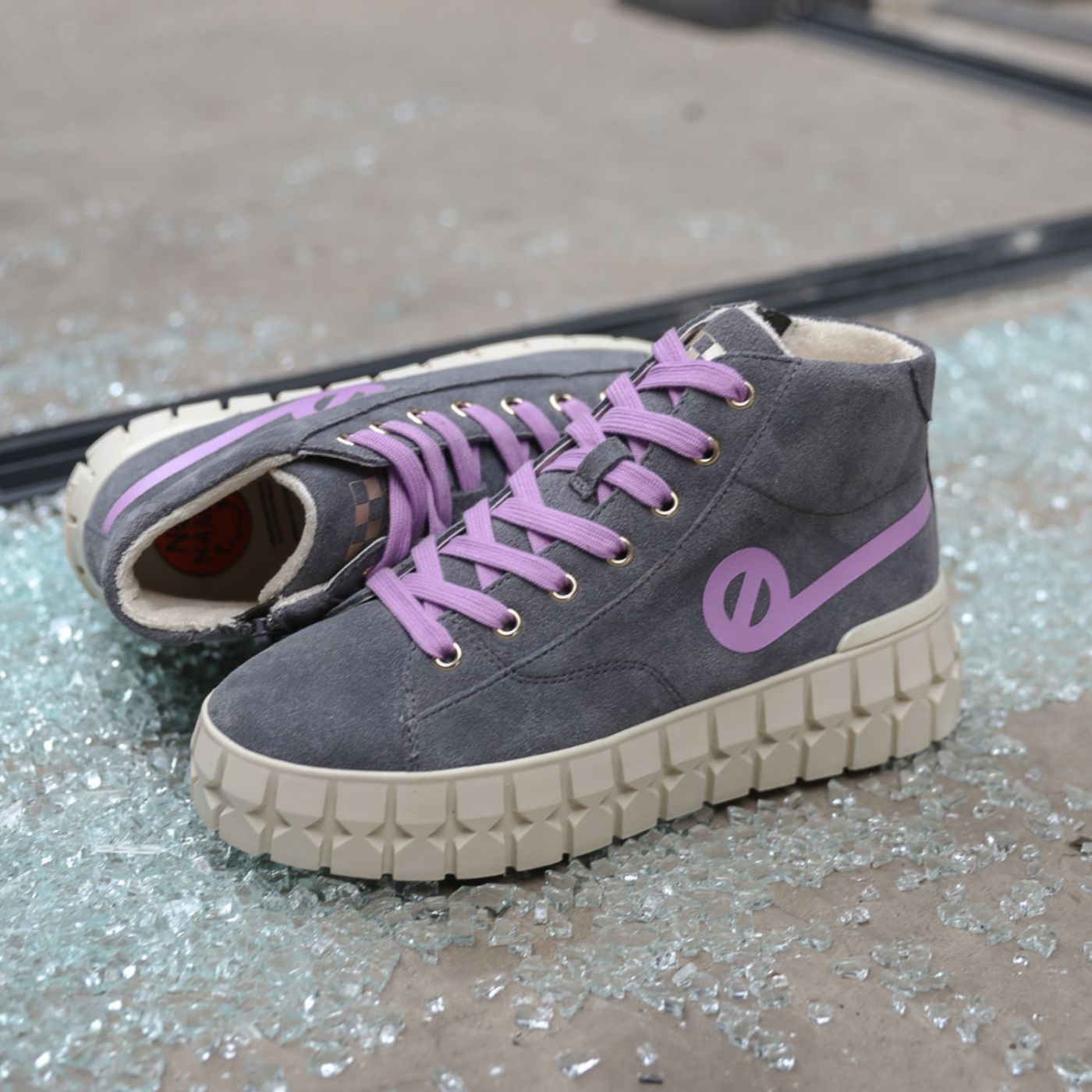 PLAY MID W - SUEDE/PRINT - GRIS CARBONE/LILAS
